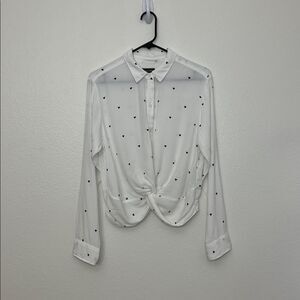 Abercrombie & Fitch Women's White Long Sleeve Twist waist Blouse ditsy heart S